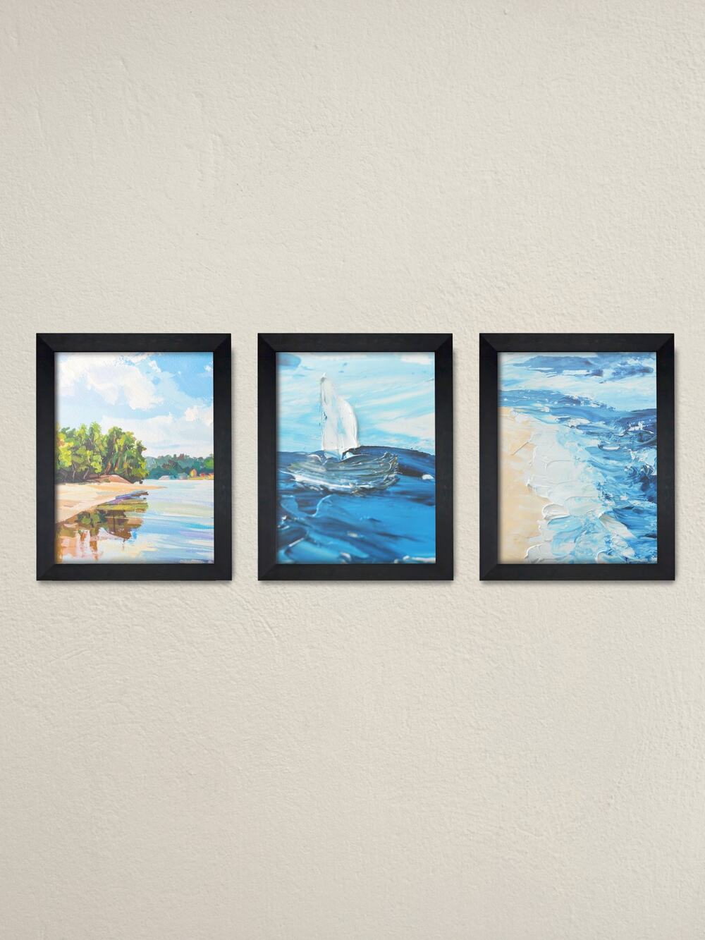 Set of 3 Framed Beach and Sea Wall Art Prints